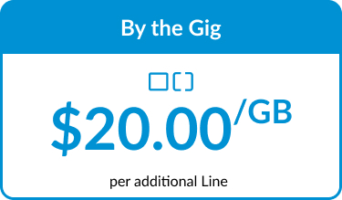 Mediacom Mobile By the Gig Plan. $20 per Gig of usage per mo. 